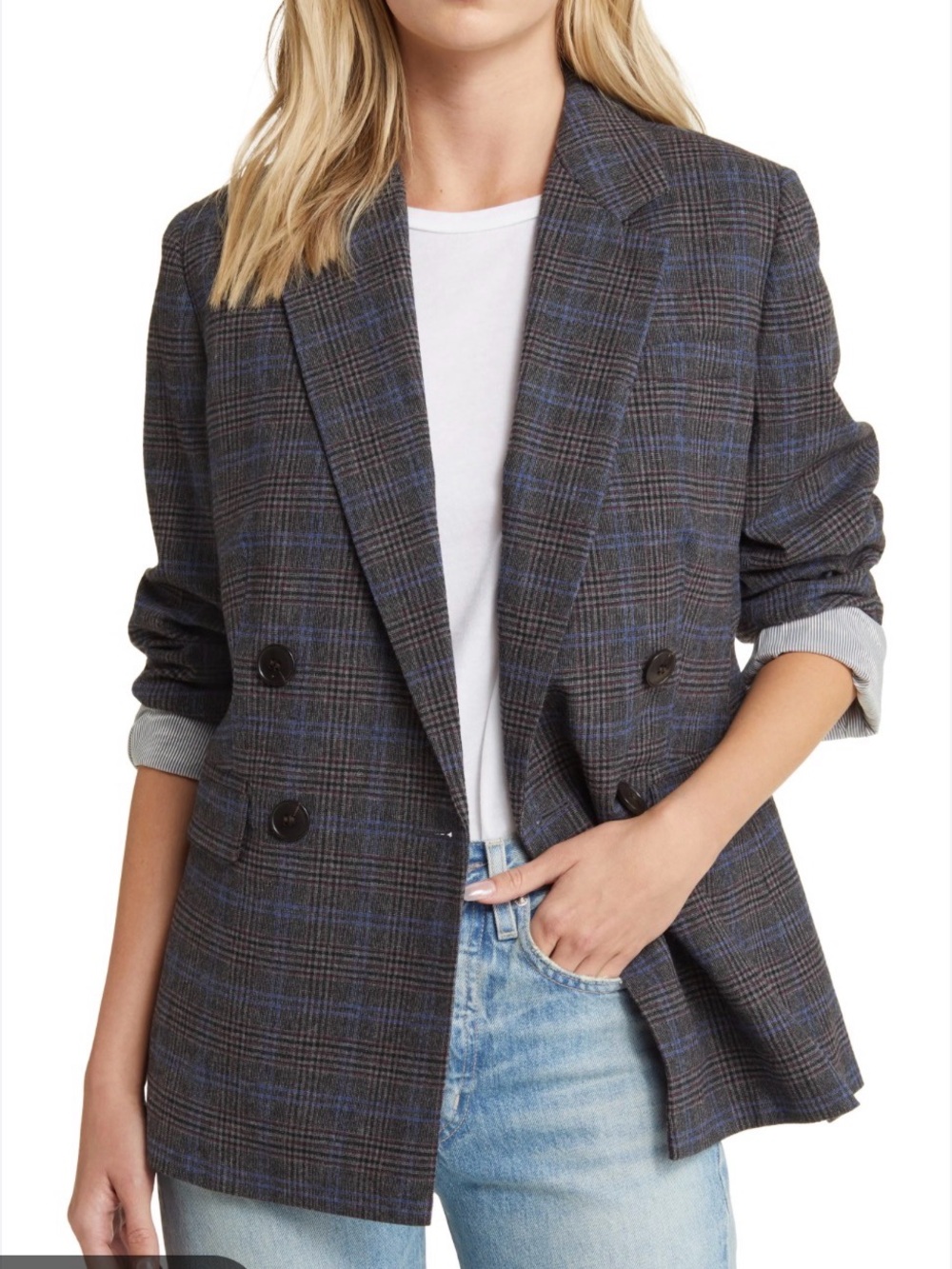Madewell The Rosedale gray tweed wool blend double breasted blazer jacket 8 m